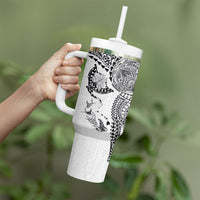 Hawaiian Manta Ray Tribal Tumbler With Handle Polynesian Art Motifs White Color