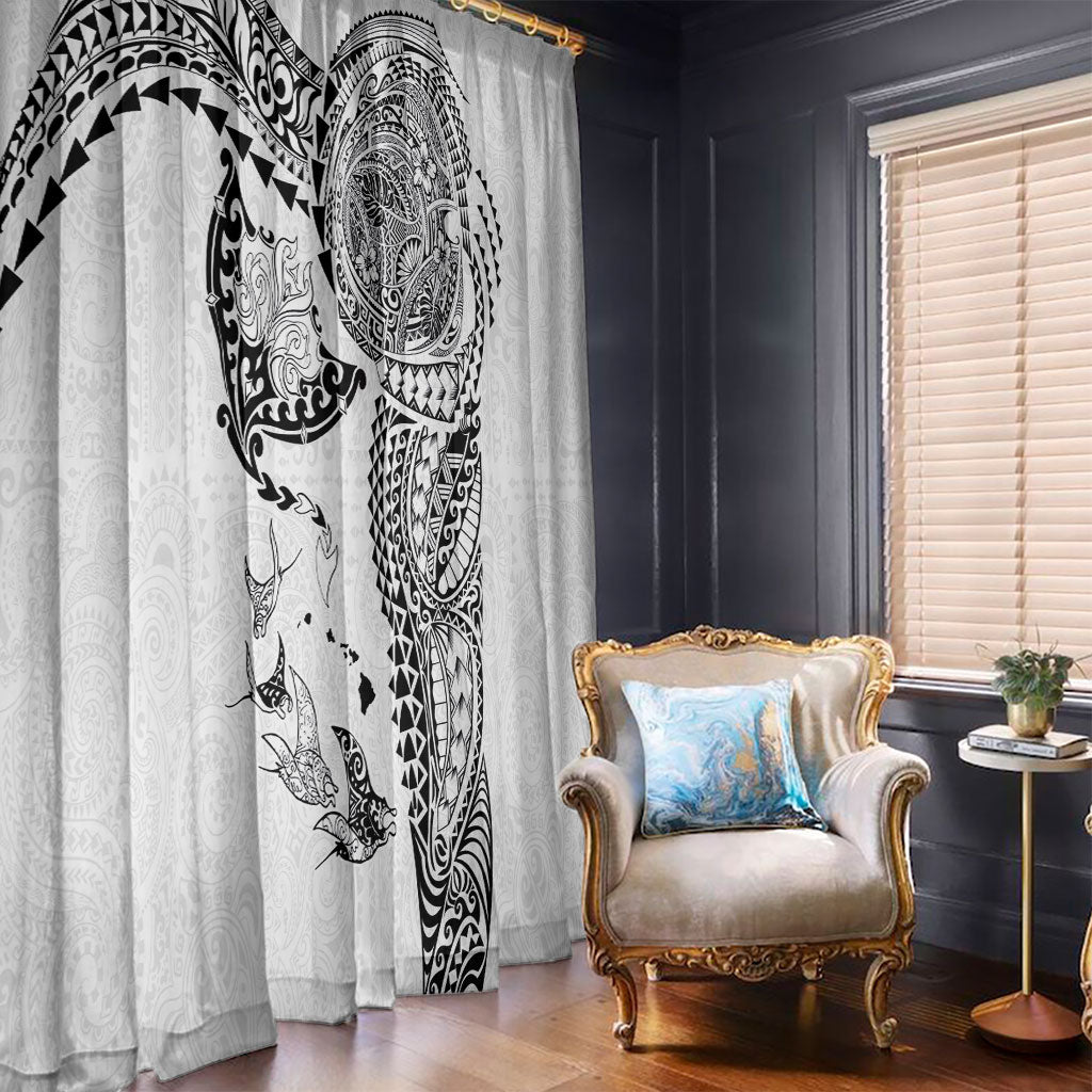 Hawaiian Manta Ray Tribal Window Curtain Polynesian Art Motifs White Color