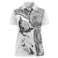 Hawaiian Manta Ray Tribal Women Polo Shirt Polynesian Art Motifs White Color