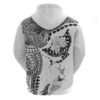 Hawaiian Manta Ray Tribal Zip Hoodie Polynesian Art Motifs White Color