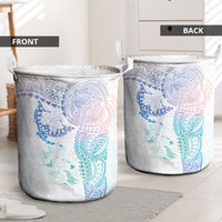 Hawaiian Manta Ray Tribal Laundry Basket Polynesian Art Motifs Sweet Pastel