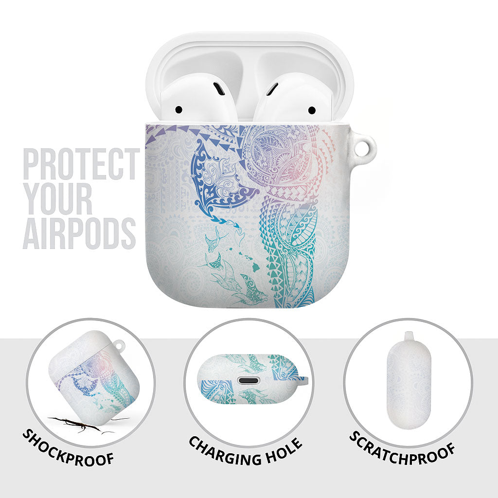 Hawaiian Manta Ray Tribal AirPods Case Polynesian Art Motifs Sweet Pastel