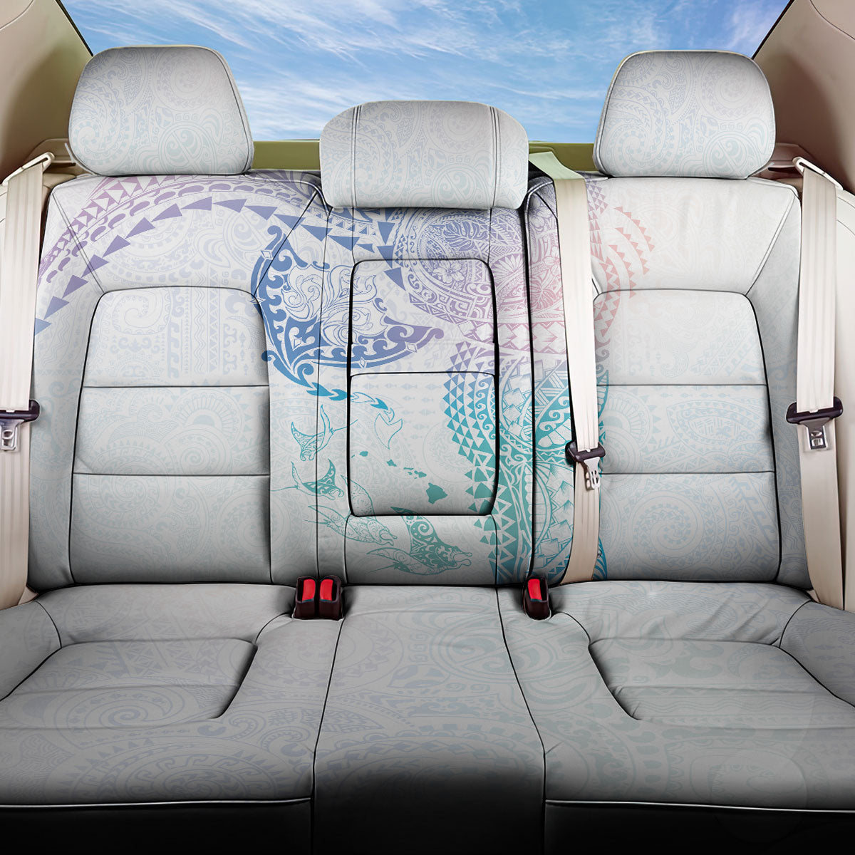Hawaiian Manta Ray Tribal Back Car Seat Cover Polynesian Art Motifs Sweet Pastel