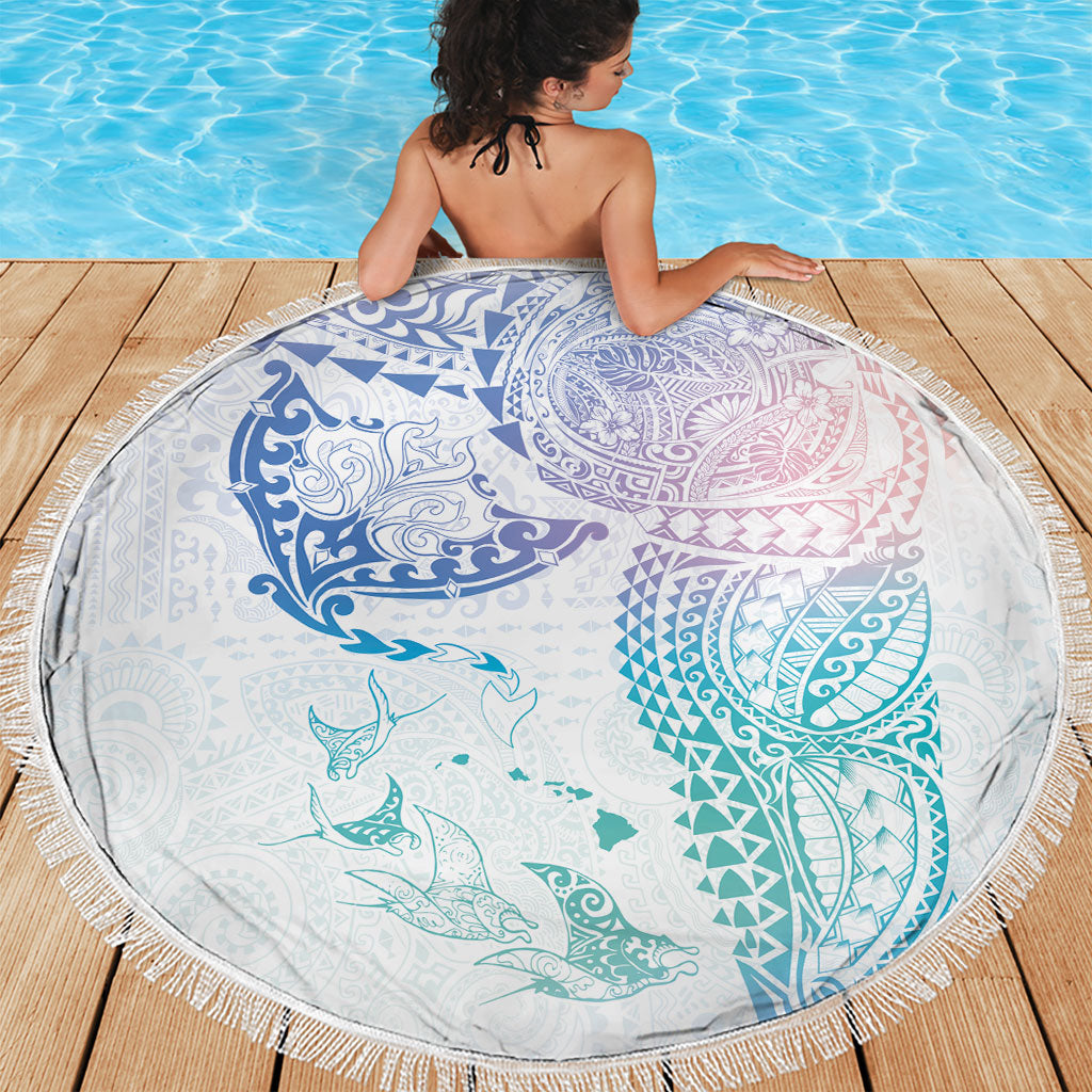 Hawaiian Manta Ray Tribal Beach Blanket Polynesian Art Motifs Sweet Pastel
