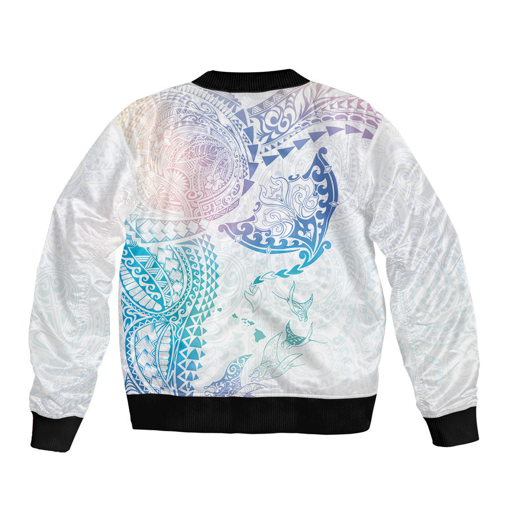 Hawaiian Manta Ray Tribal Bomber Jacket Polynesian Art Motifs Sweet Pastel
