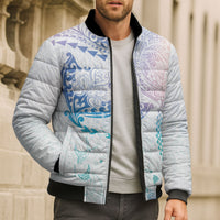 Hawaiian Manta Ray Tribal Bomber Puffer Jacket Polynesian Art Motifs Sweet Pastel