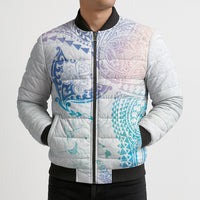 Hawaiian Manta Ray Tribal Bomber Puffer Jacket Polynesian Art Motifs Sweet Pastel