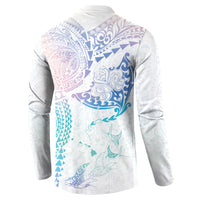 Hawaiian Manta Ray Tribal Button Sweatshirt Polynesian Art Motifs Sweet Pastel