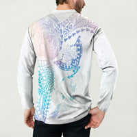 Hawaiian Manta Ray Tribal Button Sweatshirt Polynesian Art Motifs Sweet Pastel
