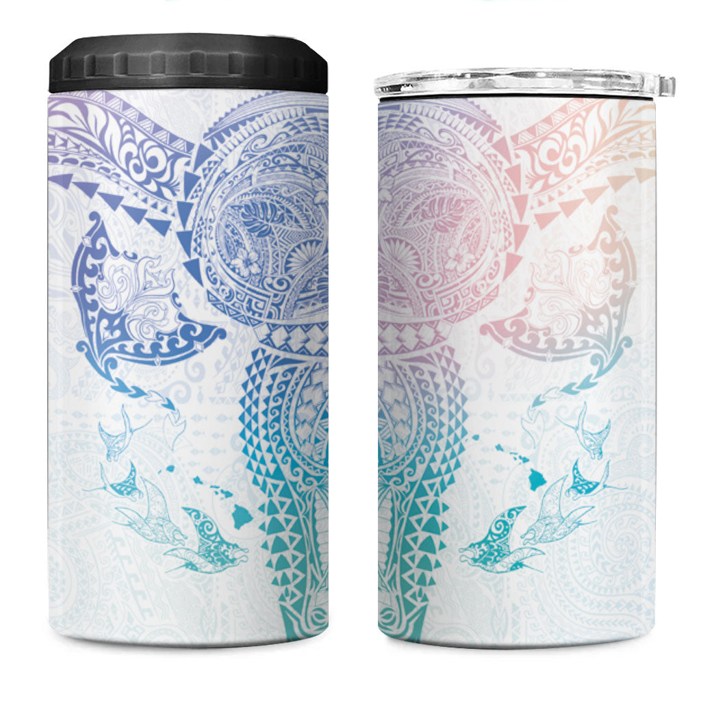 Hawaiian Manta Ray Tribal 4 in 1 Can Cooler Tumbler Polynesian Art Motifs Sweet Pastel