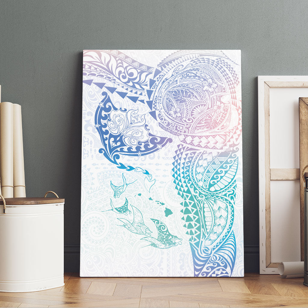 Hawaiian Manta Ray Tribal Canvas Wall Art Polynesian Art Motifs Sweet Pastel