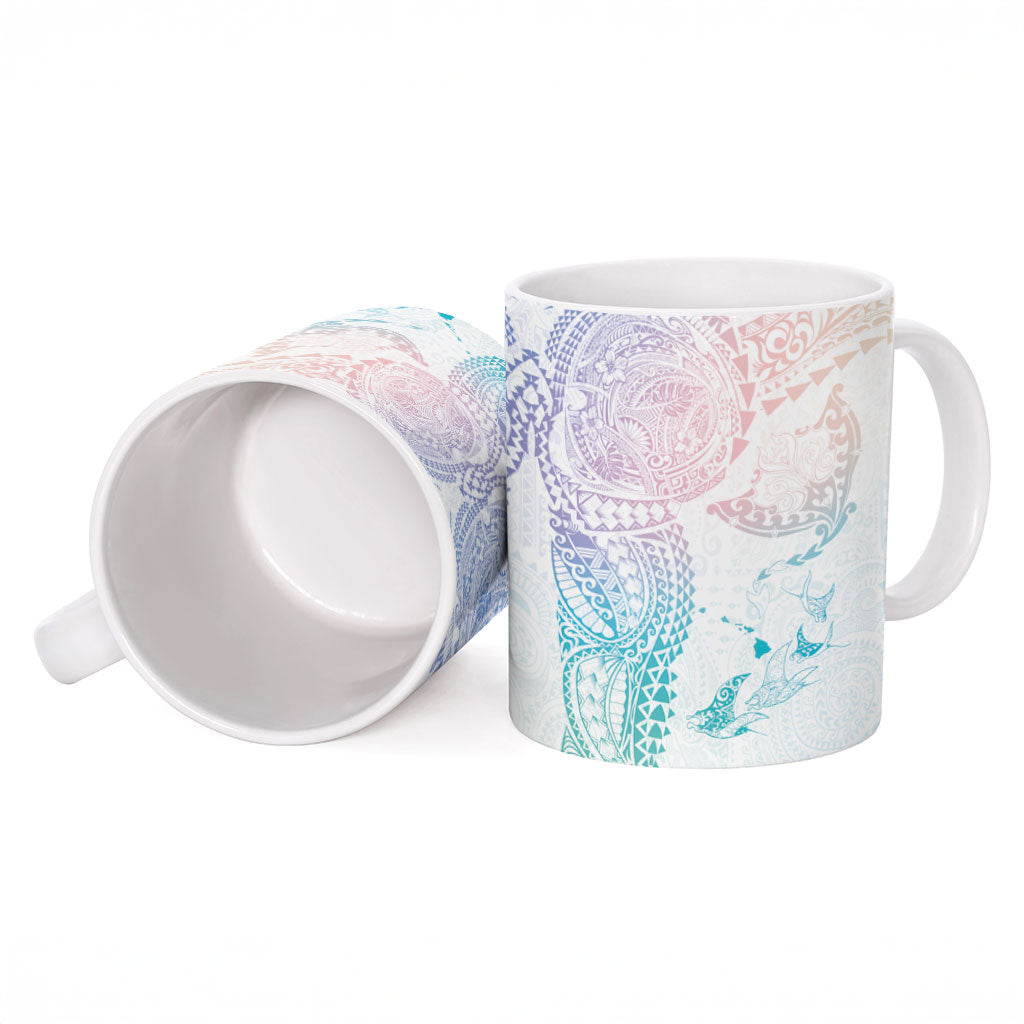 Hawaiian Manta Ray Tribal Ceramic Mug Polynesian Art Motifs Sweet Pastel