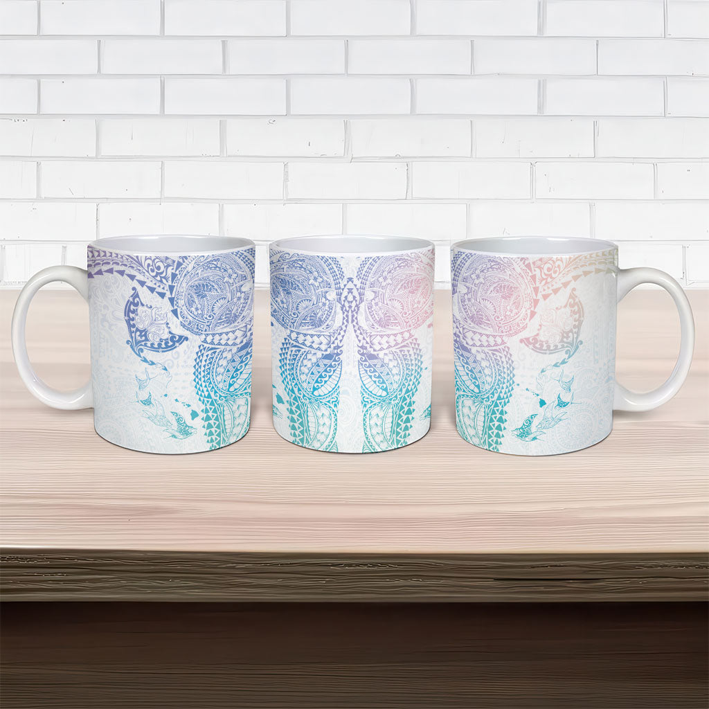 Hawaiian Manta Ray Tribal Ceramic Mug Polynesian Art Motifs Sweet Pastel
