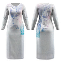 Hawaiian Manta Ray Tribal Couples Matching Long Sleeve Bodycon Dress and Long Sleeve Button Shirt Polynesian Art Motifs Sweet Pastel LT03 - Polynesian Pride