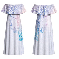 Hawaiian Manta Ray Tribal Couples Matching Off Shoulder Maxi Dress and Hawaiian Shirt Polynesian Art Motifs Sweet Pastel LT03 - Polynesian Pride