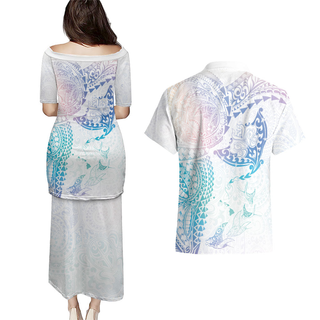Hawaiian Manta Ray Tribal Couples Matching Puletasi and Hawaiian Shirt Polynesian Art Motifs Sweet Pastel LT03 - Polynesian Pride