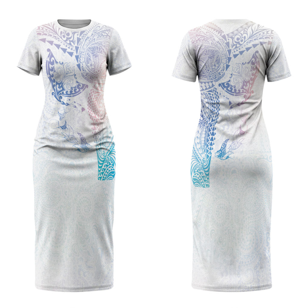 Hawaiian Manta Ray Tribal Couples Matching Short Sleeve Bodycon Dress and Hawaiian Shirt Polynesian Art Motifs Sweet Pastel LT03 - Polynesian Pride