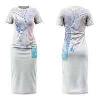 Hawaiian Manta Ray Tribal Couples Matching Short Sleeve Bodycon Dress and Hawaiian Shirt Polynesian Art Motifs Sweet Pastel LT03 - Polynesian Pride