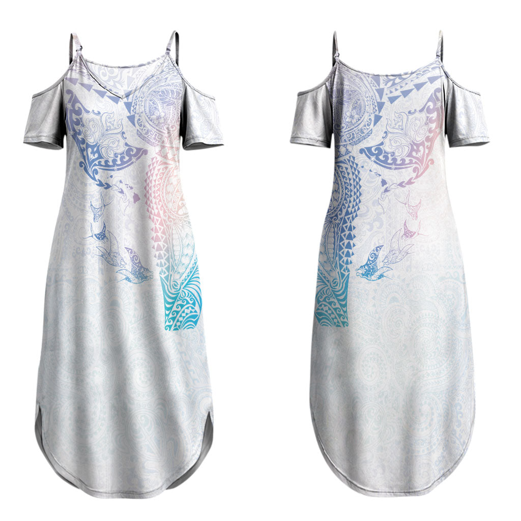 Hawaiian Manta Ray Tribal Couples Matching Summer Maxi Dress and Hawaiian Shirt Polynesian Art Motifs Sweet Pastel LT03 - Polynesian Pride