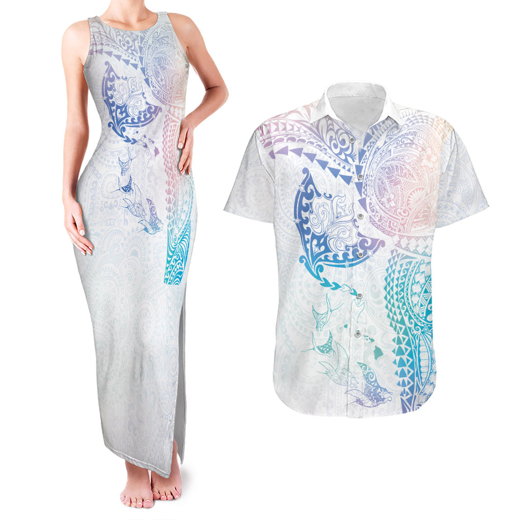 Hawaiian Manta Ray Tribal Couples Matching Tank Maxi Dress and Hawaiian Shirt Polynesian Art Motifs Sweet Pastel LT03 Multicolor - Polynesian Pride