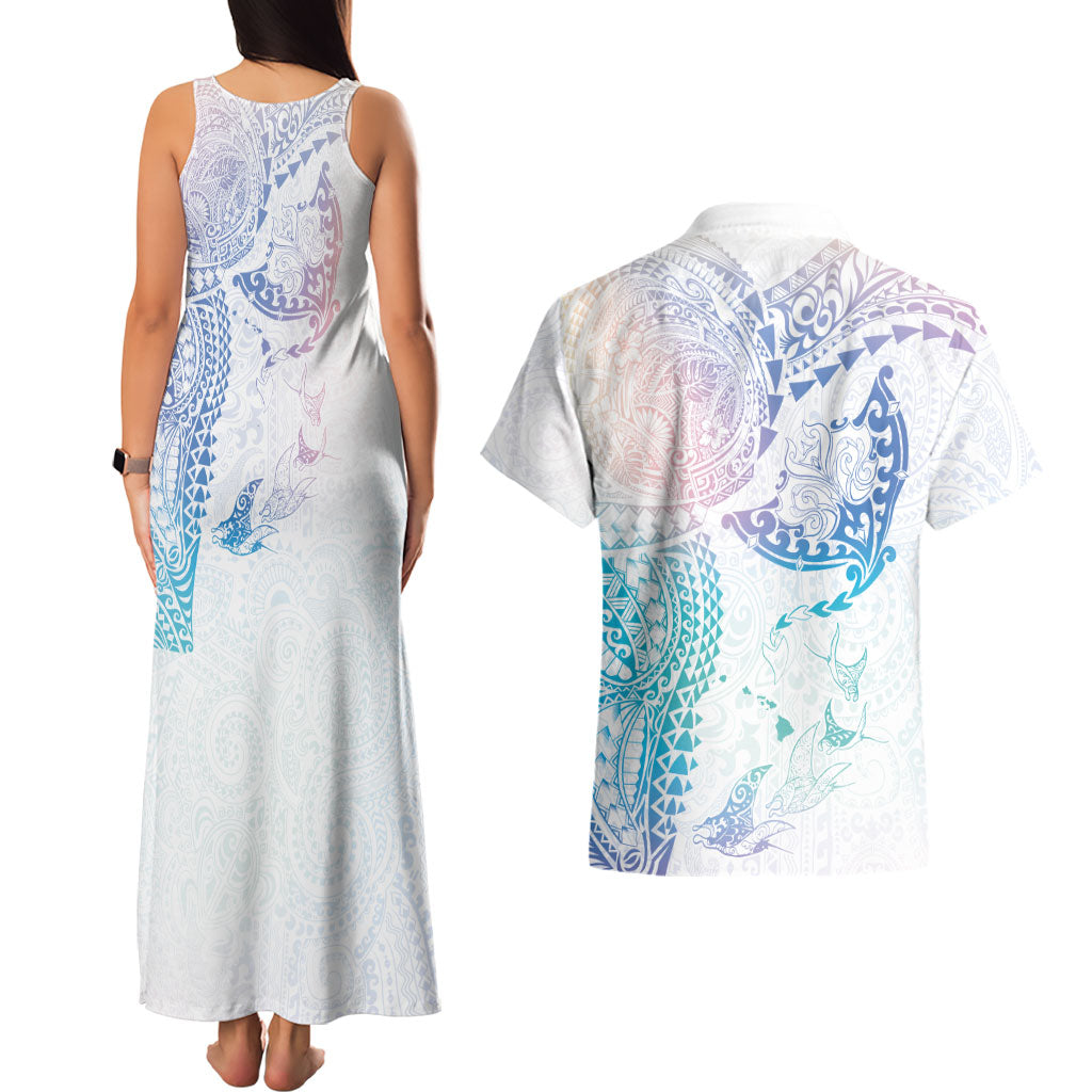Hawaiian Manta Ray Tribal Couples Matching Tank Maxi Dress and Hawaiian Shirt Polynesian Art Motifs Sweet Pastel LT03 - Polynesian Pride