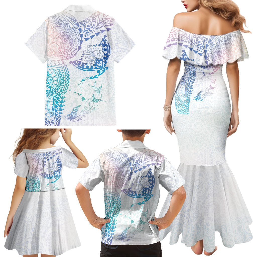 Hawaiian Manta Ray Tribal Family Matching Mermaid Dress and Hawaiian Shirt Polynesian Art Motifs Sweet Pastel LT03 - Polynesian Pride