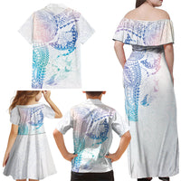Hawaiian Manta Ray Tribal Family Matching Off Shoulder Maxi Dress and Hawaiian Shirt Polynesian Art Motifs Sweet Pastel LT03 - Polynesian Pride