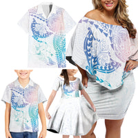 Hawaiian Manta Ray Tribal Family Matching Off Shoulder Short Dress and Hawaiian Shirt Polynesian Art Motifs Sweet Pastel LT03 - Polynesian Pride