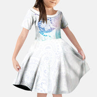 Hawaiian Manta Ray Tribal Family Matching Short Sleeve Bodycon Dress and Hawaiian Shirt Polynesian Art Motifs Sweet Pastel LT03 Daughter's Dress Multicolor - Polynesian Pride