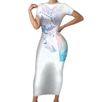 Hawaiian Manta Ray Tribal Family Matching Short Sleeve Bodycon Dress and Hawaiian Shirt Polynesian Art Motifs Sweet Pastel LT03 Mom's Dress Multicolor - Polynesian Pride
