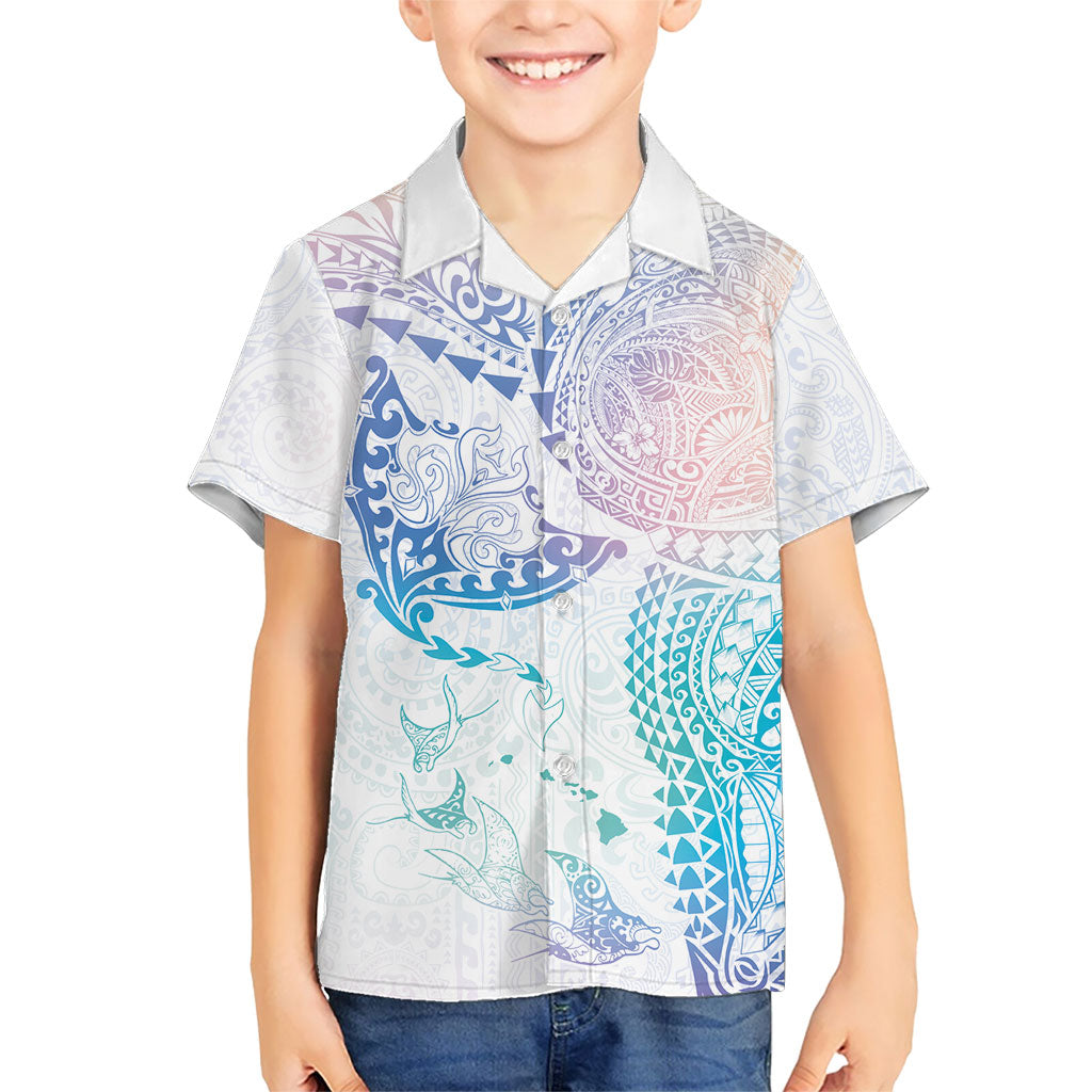 Hawaiian Manta Ray Tribal Family Matching Tank Maxi Dress and Hawaiian Shirt Polynesian Art Motifs Sweet Pastel LT03 Son's Shirt Multicolor - Polynesian Pride