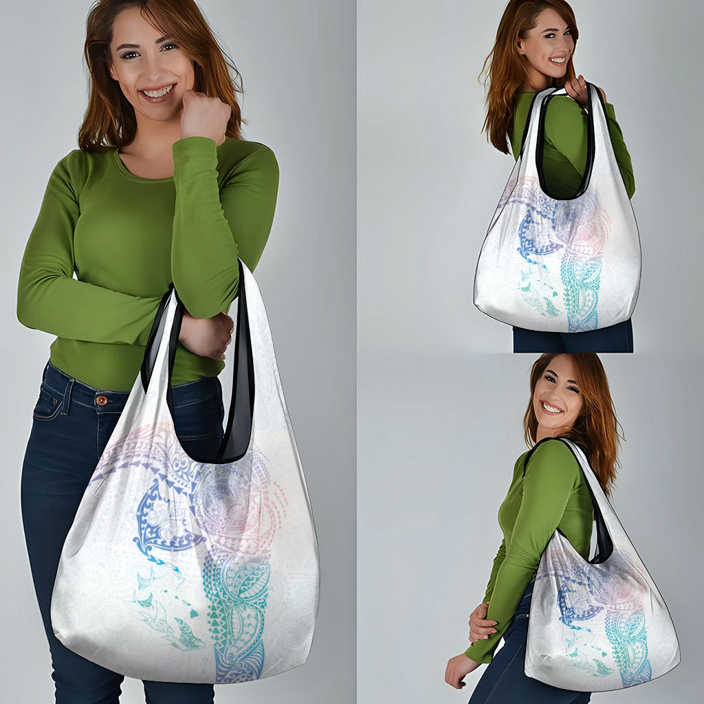 Hawaiian Manta Ray Tribal Grocery Bag Polynesian Art Motifs Sweet Pastel