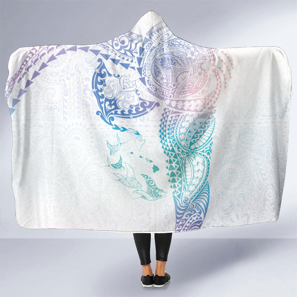 Hawaiian Manta Ray Tribal Hooded Blanket Polynesian Art Motifs Sweet Pastel