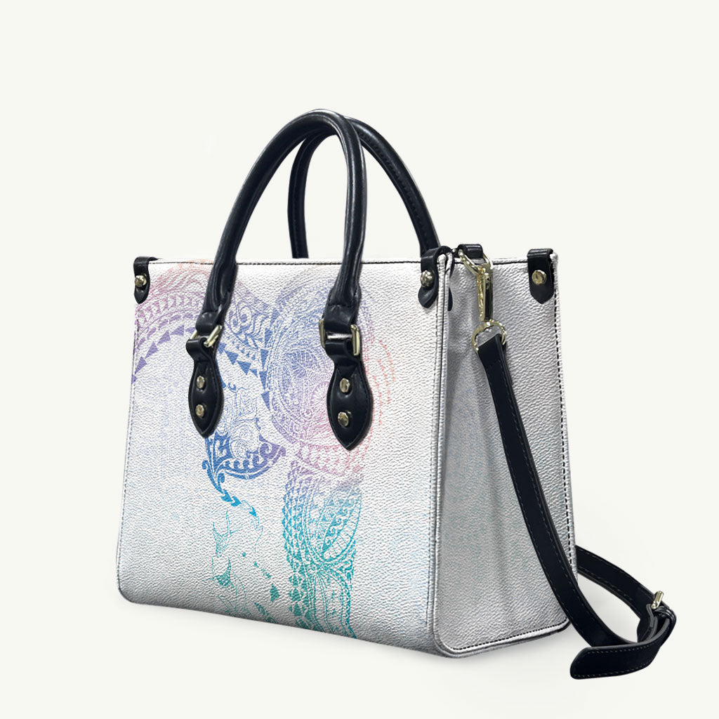 Hawaiian Manta Ray Tribal Leather Bag Polynesian Art Motifs Sweet Pastel