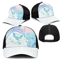 Hawaiian Manta Ray Tribal Mesh Trucker Cap Polynesian Art Motifs Sweet Pastel
