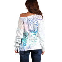 Hawaiian Manta Ray Tribal Off Shoulder Sweater Polynesian Art Motifs Sweet Pastel
