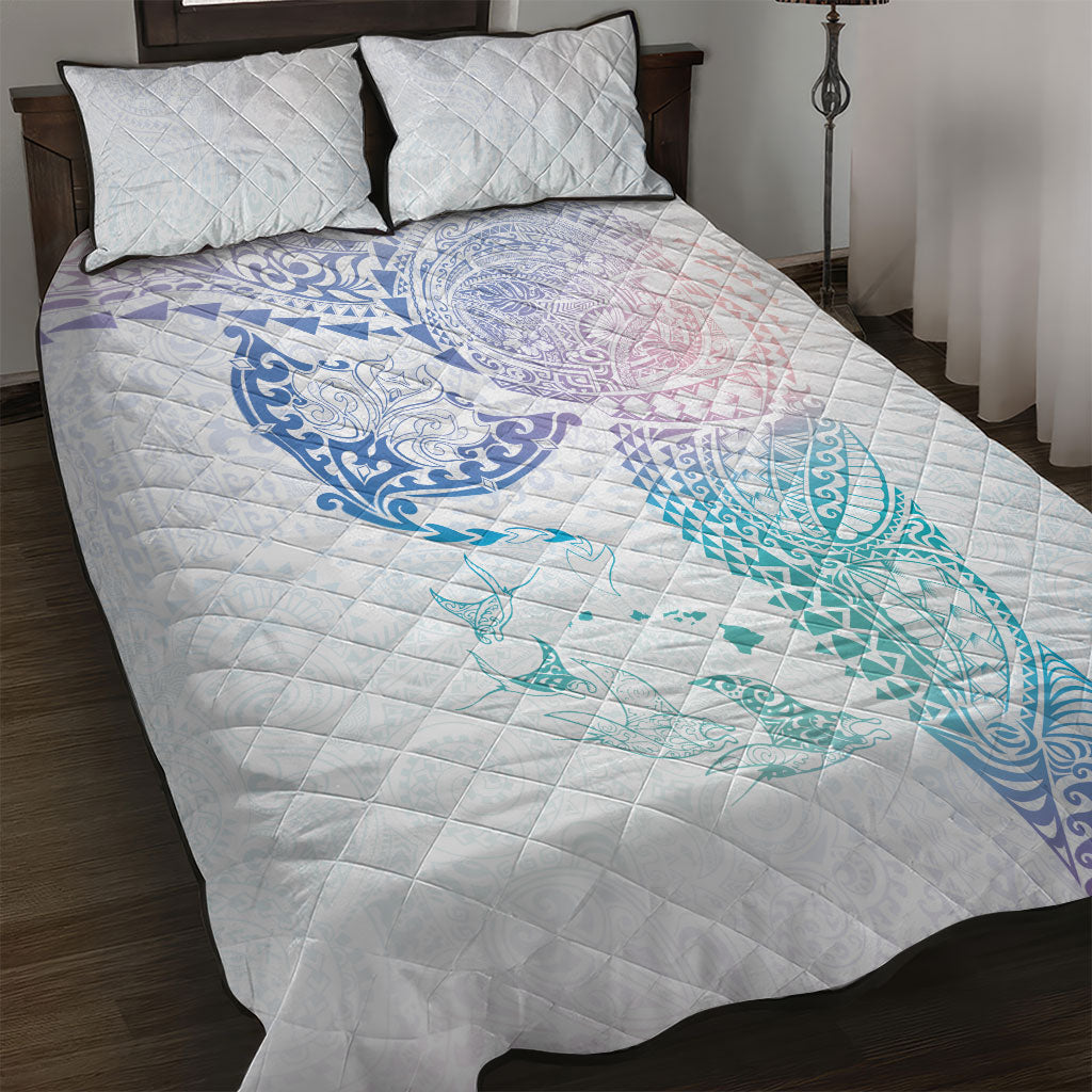 Hawaiian Manta Ray Tribal Quilt Bed Set Polynesian Art Motifs Sweet Pastel