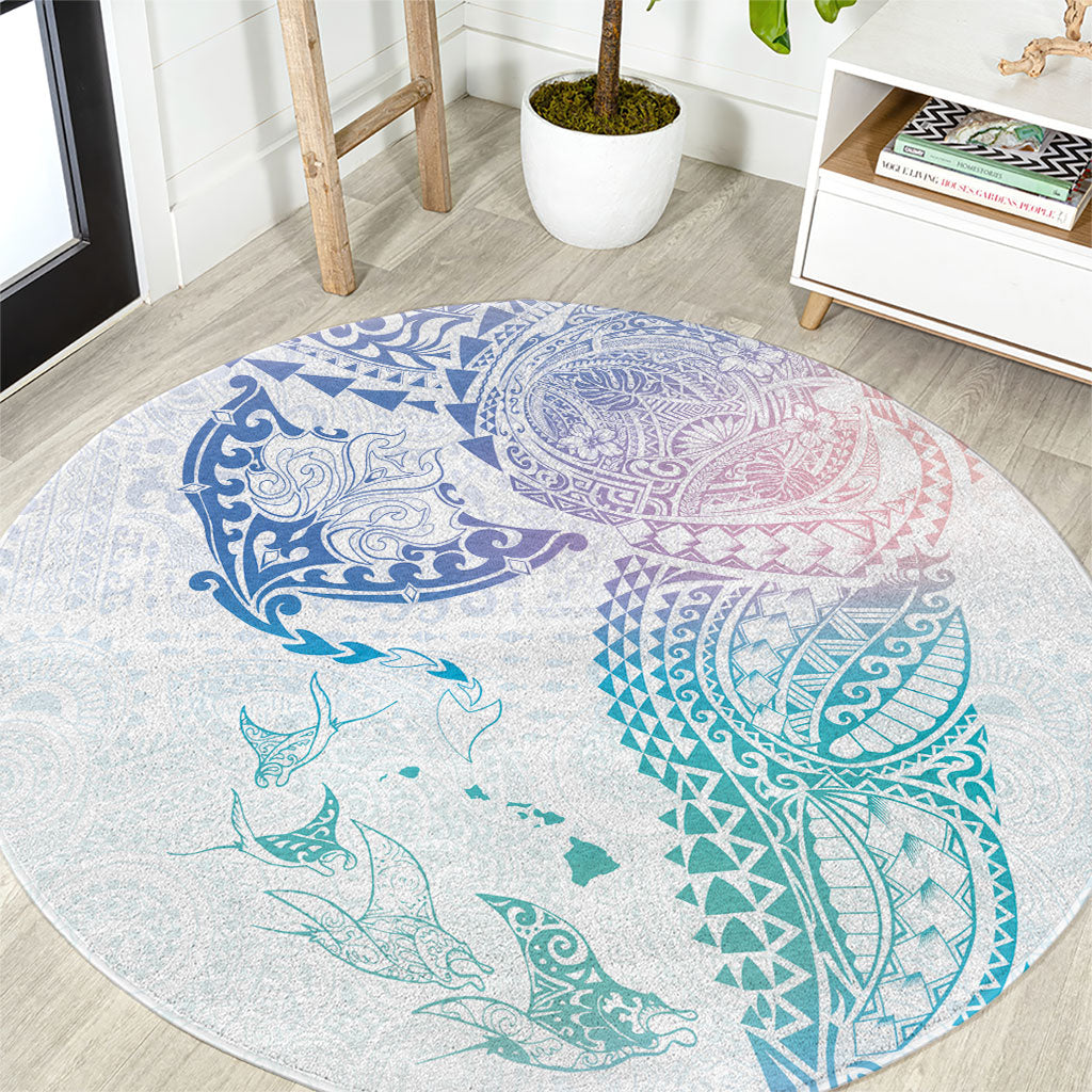 Hawaiian Manta Ray Tribal Round Carpet Polynesian Art Motifs Sweet Pastel