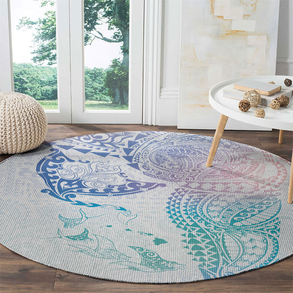 Hawaiian Manta Ray Tribal Round Carpet Polynesian Art Motifs Sweet Pastel