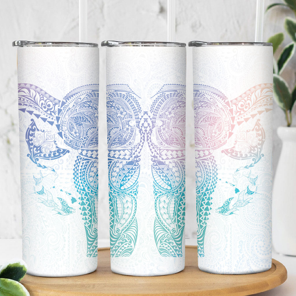 Hawaiian Manta Ray Tribal Skinny Tumbler Polynesian Art Motifs Sweet Pastel LT03 - Polynesian Pride