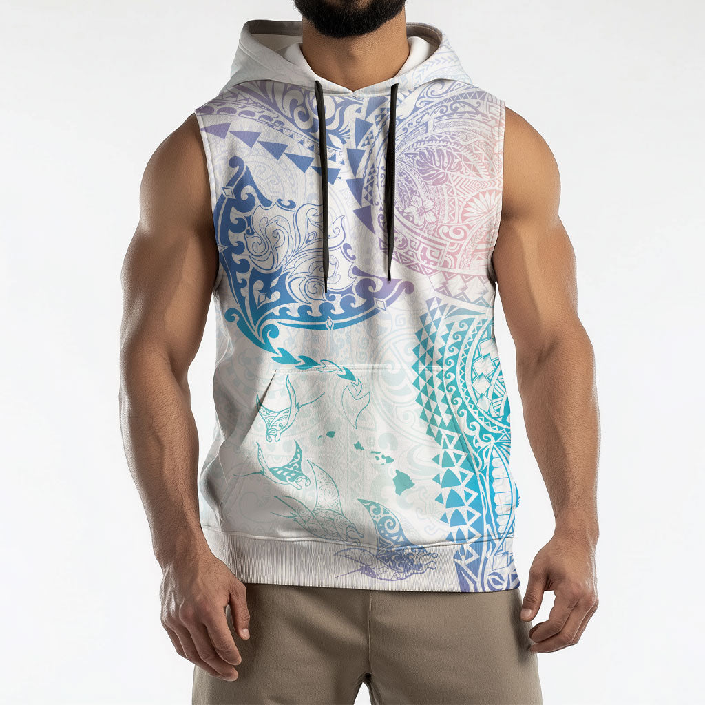 Hawaiian Manta Ray Tribal Sleeveless Hoodie Polynesian Art Motifs Sweet Pastel