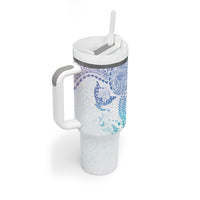 Hawaiian Manta Ray Tribal Tumbler With Handle Polynesian Art Motifs Sweet Pastel