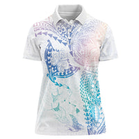 Hawaiian Manta Ray Tribal Women Polo Shirt Polynesian Art Motifs Sweet Pastel LT03 Female Multicolor - Polynesian Pride