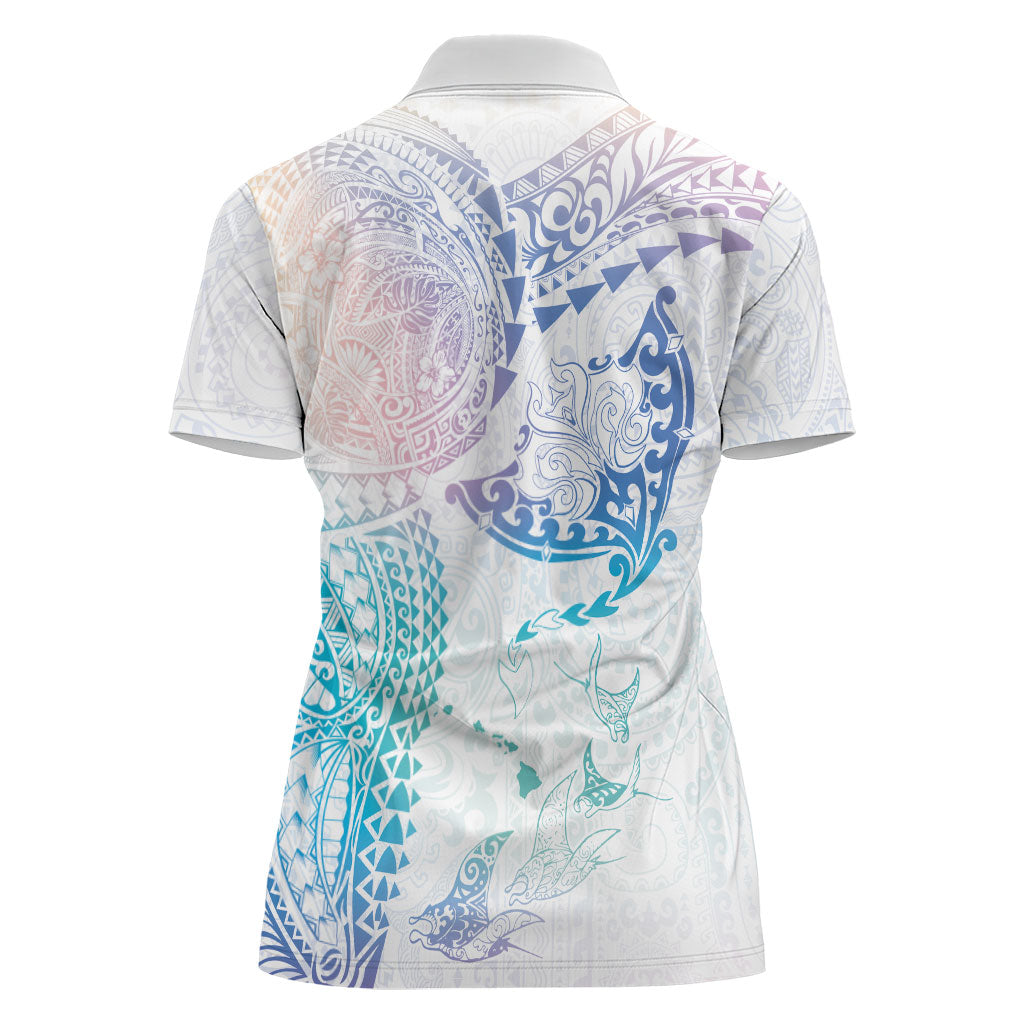 Hawaiian Manta Ray Tribal Women Polo Shirt Polynesian Art Motifs Sweet Pastel LT03 - Polynesian Pride