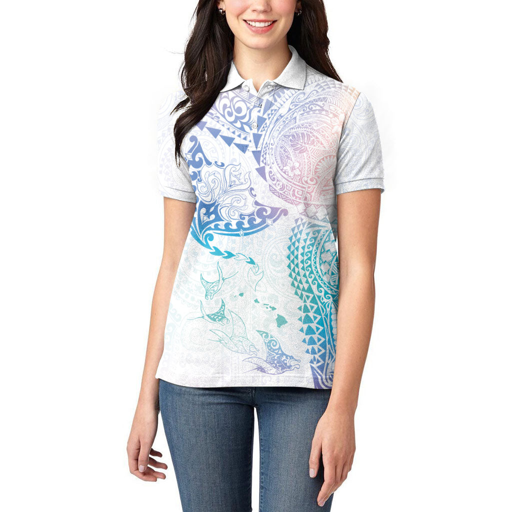 Hawaiian Manta Ray Tribal Women Polo Shirt Polynesian Art Motifs Sweet Pastel LT03 - Polynesian Pride