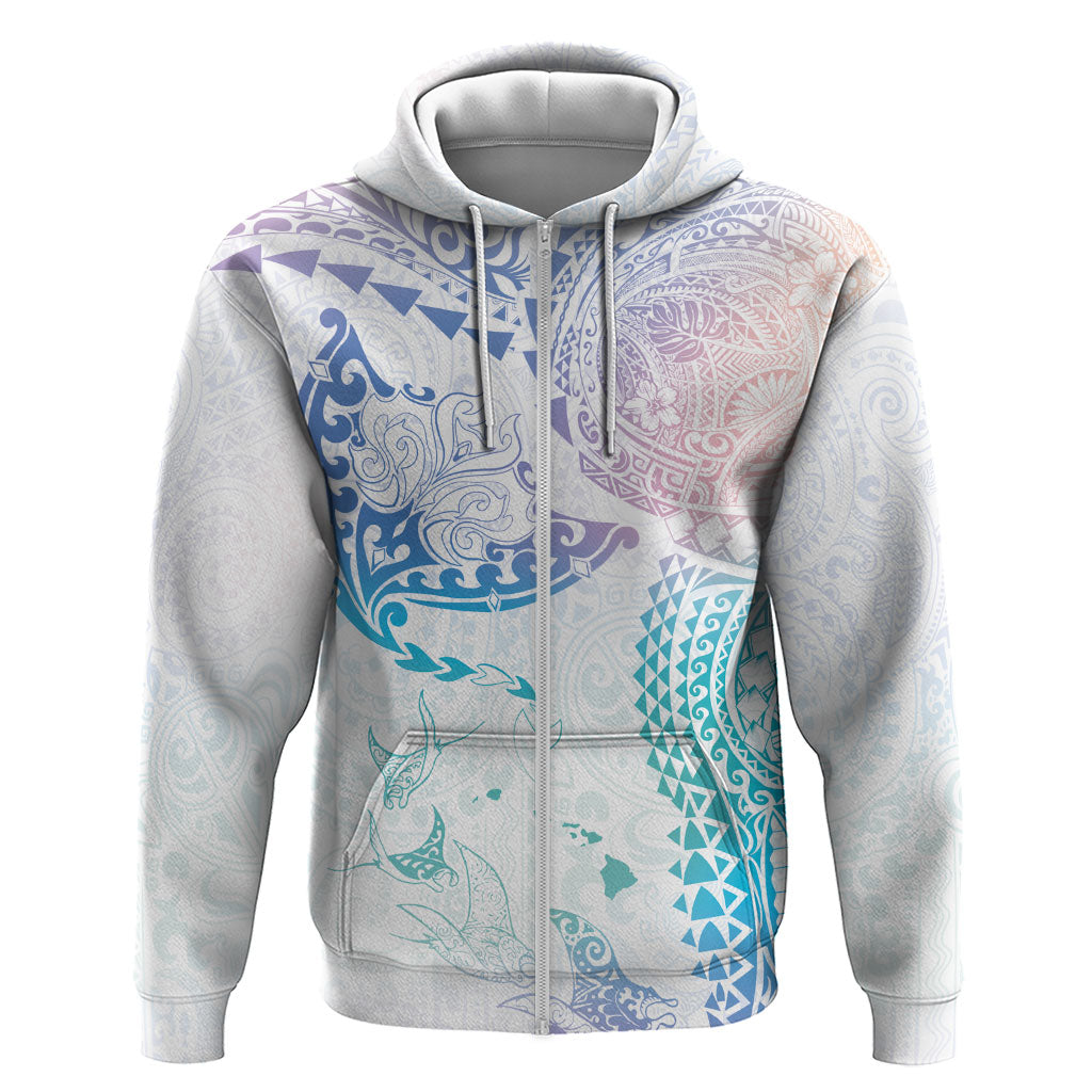 Hawaiian Manta Ray Tribal Zip Hoodie Polynesian Art Motifs Sweet Pastel