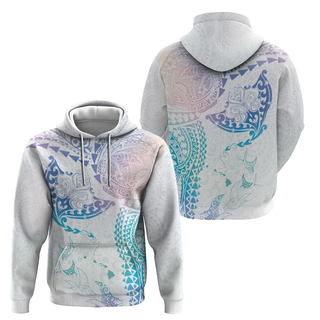 Hawaiian Manta Ray Tribal Zip Hoodie Polynesian Art Motifs Sweet Pastel