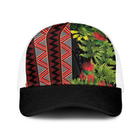 Maori Tukutuku Baseball Net Cap with Ferns Pohutukawa and Kowhai Tribal Moko Patterns
