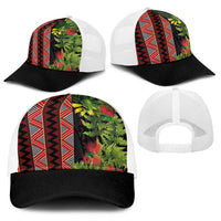 Maori Tukutuku Baseball Net Cap with Ferns Pohutukawa and Kowhai Tribal Moko Patterns