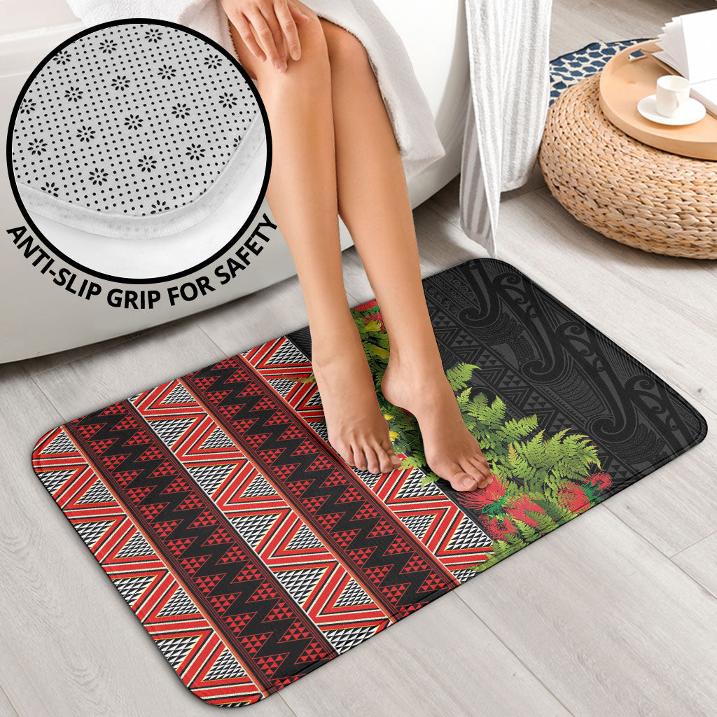 Maori Tukutuku Bathroom Set with Ferns Pohutukawa and Kowhai Tribal Moko Patterns